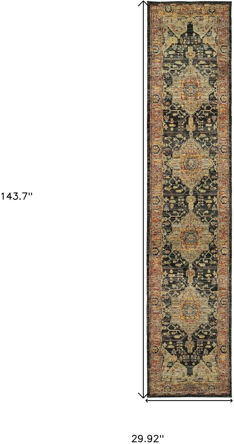 Gold And Black Oriental Power Loom Runner Rug Photo 5