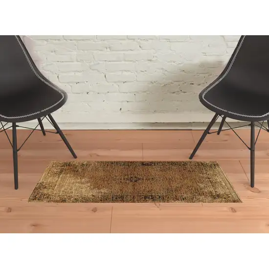 Gold And Brown Oriental Power Loom Stain Resistant Area Rug Photo 2