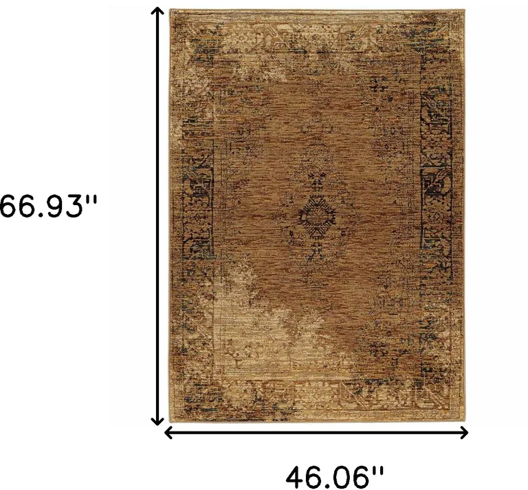 Gold And Brown Oriental Power Loom Stain Resistant Area Rug Photo 4