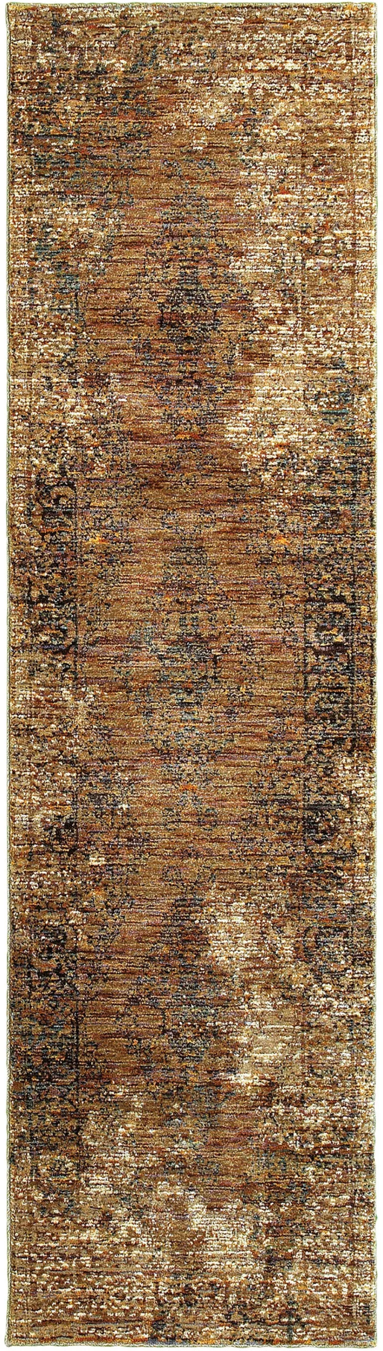 Gold And Brown Oriental Power Loom Stain Resistant Runner Rug Photo 1