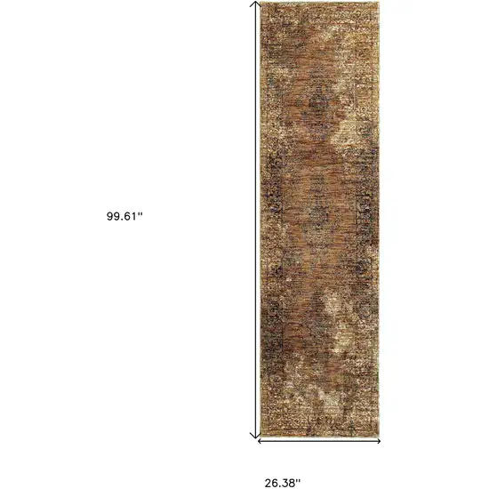 Gold And Brown Oriental Power Loom Stain Resistant Runner Rug Photo 4