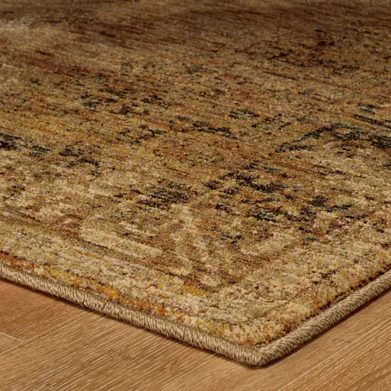 Gold And Brown Oriental Power Loom Stain Resistant Runner Rug Photo 5