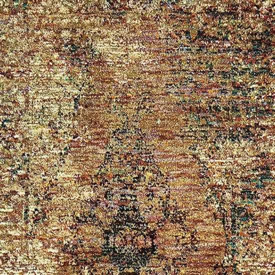 Gold And Brown Oriental Power Loom Stain Resistant Runner Rug Photo 3