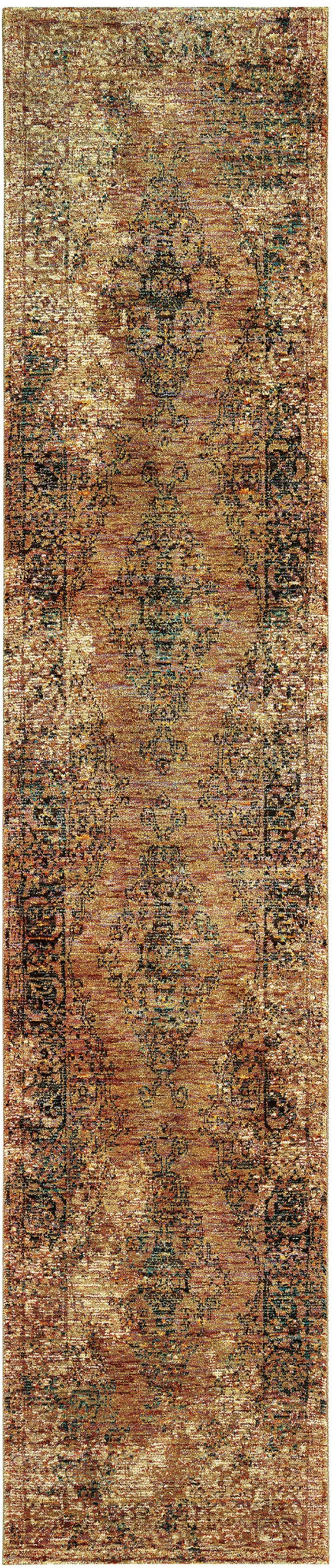 Gold And Brown Oriental Power Loom Stain Resistant Runner Rug Photo 1