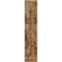 Photo of Gold And Brown Oriental Power Loom Stain Resistant Runner Rug