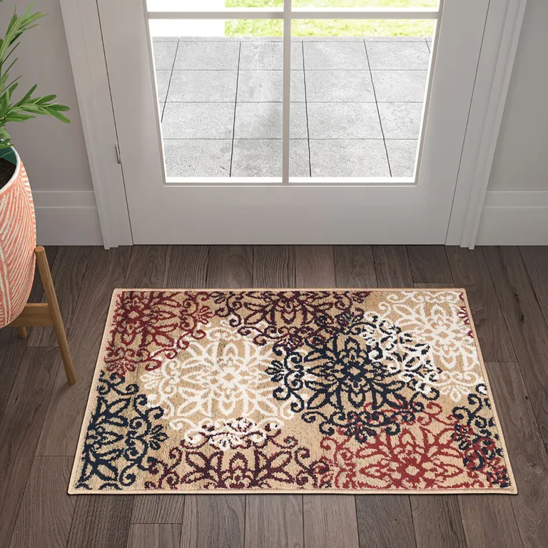 Gold And Gray Medallion Power Loom Stain Resistant Area Rug Photo 2