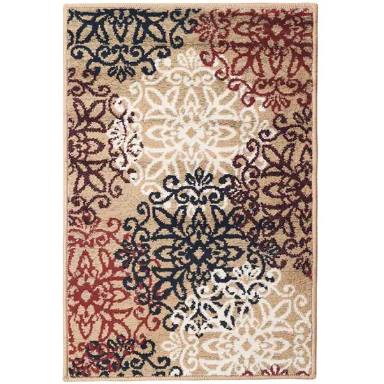 Gold And Gray Medallion Power Loom Stain Resistant Area Rug Photo 1