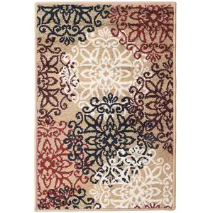 Photo of Gold And Gray Medallion Power Loom Stain Resistant Area Rug