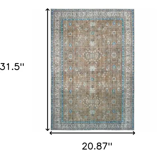 Gold And Grey Oriental Power Loom Stain Resistant Area Rug Photo 5