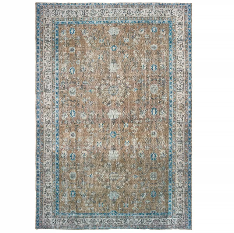 Gold And Grey Oriental Power Loom Stain Resistant Area Rug Photo 1