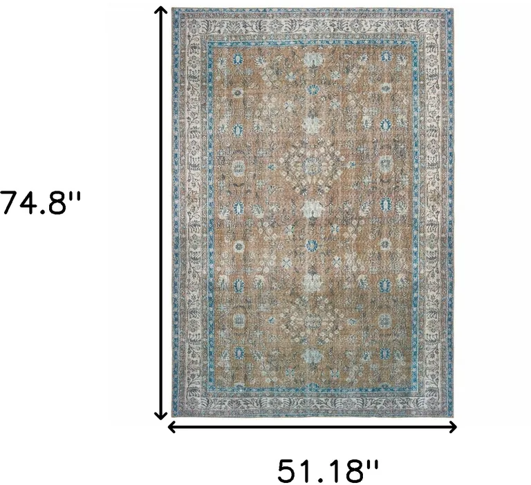 Gold And Grey Oriental Power Loom Stain Resistant Area Rug Photo 5