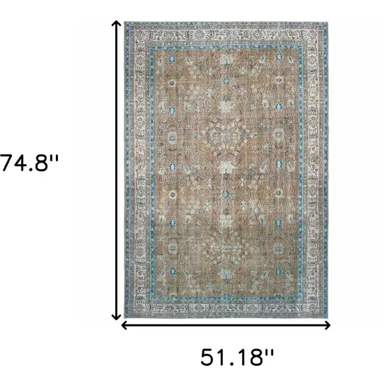 Gold And Grey Oriental Power Loom Stain Resistant Area Rug Photo 5