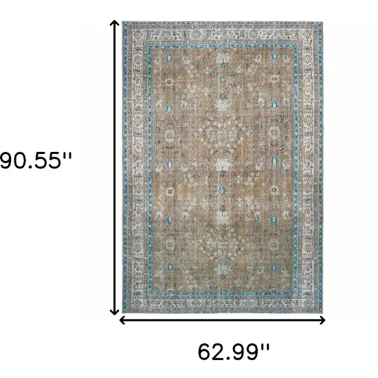 Gold And Grey Oriental Power Loom Stain Resistant Area Rug Photo 5