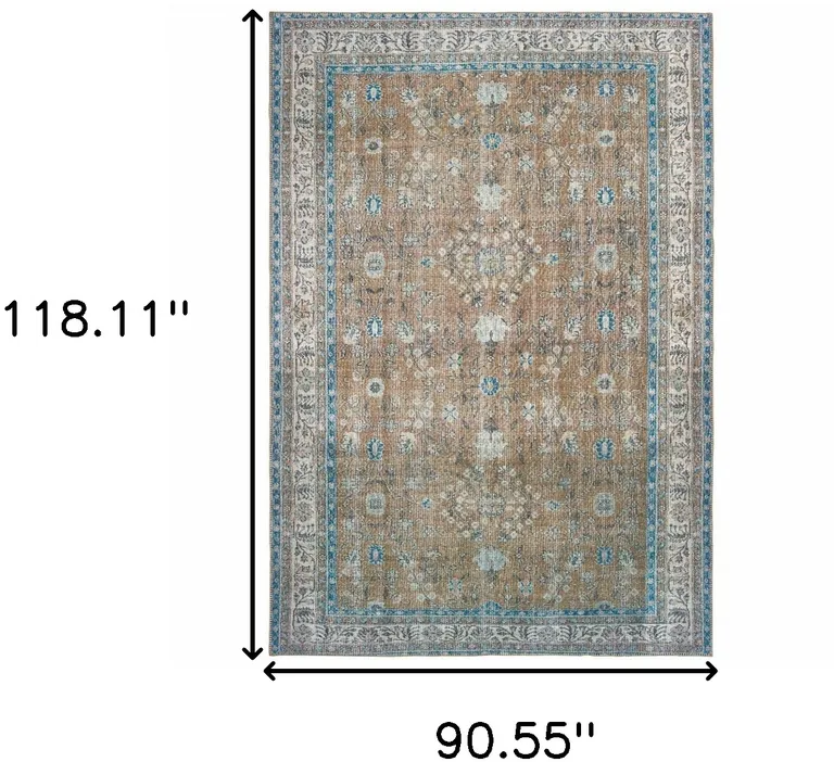 Gold And Grey Oriental Power Loom Stain Resistant Area Rug Photo 5