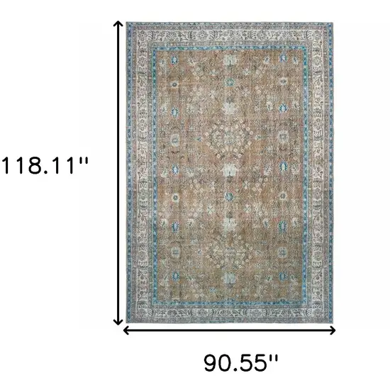 Gold And Grey Oriental Power Loom Stain Resistant Area Rug Photo 5