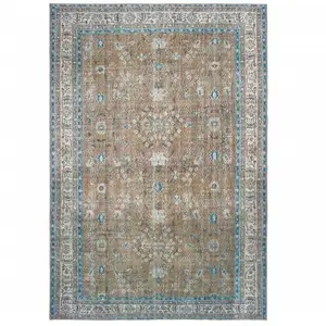 Photo of Gold And Grey Oriental Power Loom Stain Resistant Area Rug