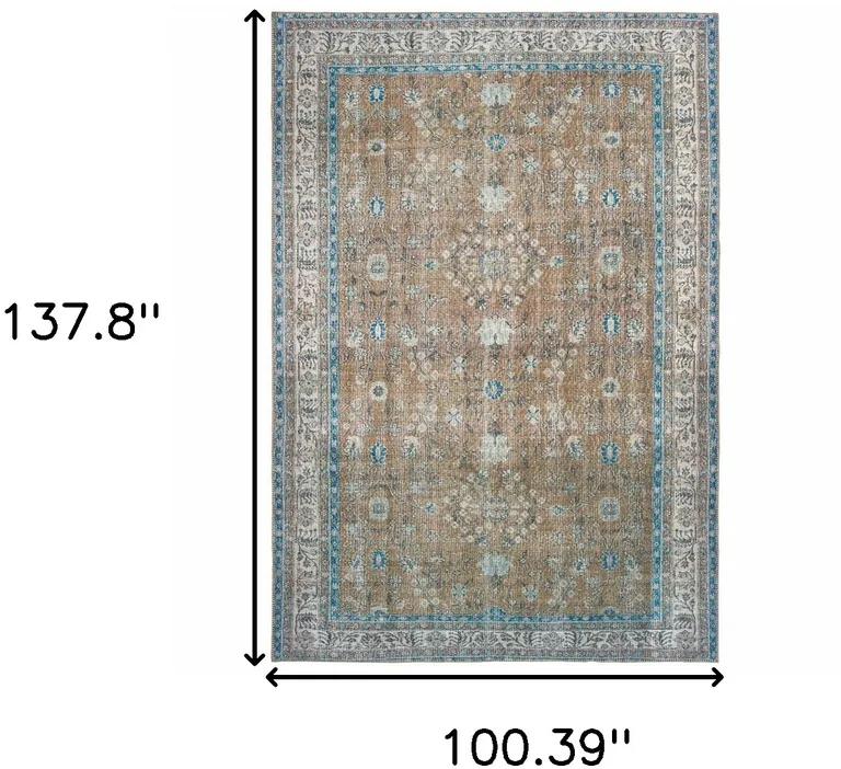 Gold And Grey Oriental Power Loom Stain Resistant Area Rug Photo 5