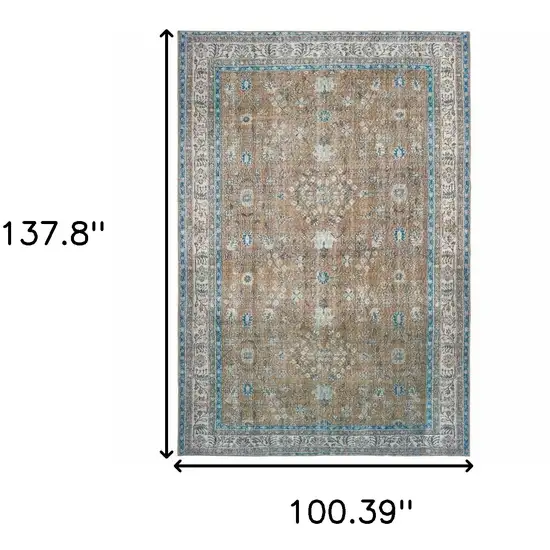 Gold And Grey Oriental Power Loom Stain Resistant Area Rug Photo 5