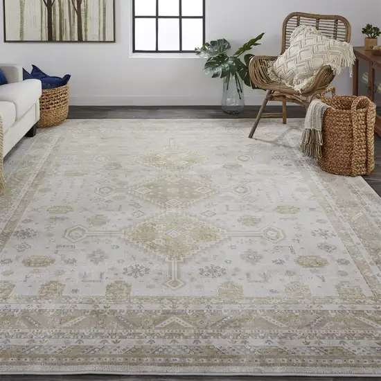 Gold And Ivory Floral Area Rug Photo 5