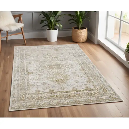 Gold and Ivory Floral Non Skid Area Rug Photo 2