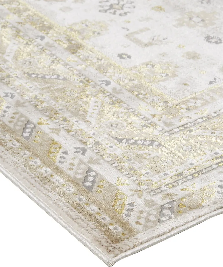 Gold And Ivory Floral Area Rug Photo 4