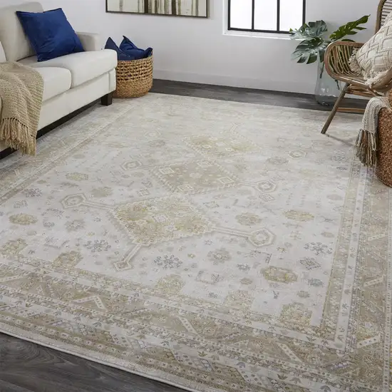 Gold And Ivory Floral Area Rug Photo 6