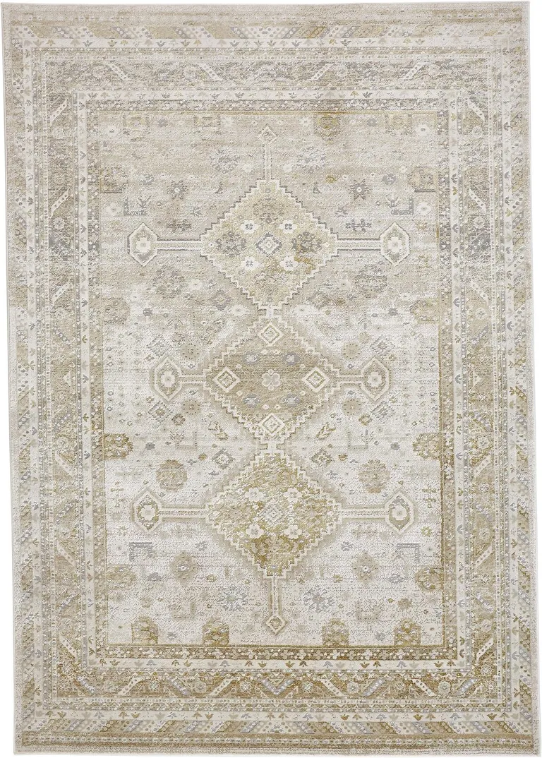 Gold And Ivory Floral Area Rug Photo 2