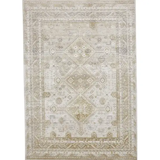 Gold And Ivory Floral Stain Resistant Area Rug Photo 2