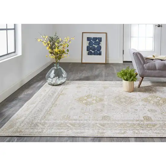 Gold And Ivory Floral Stain Resistant Area Rug Photo 7