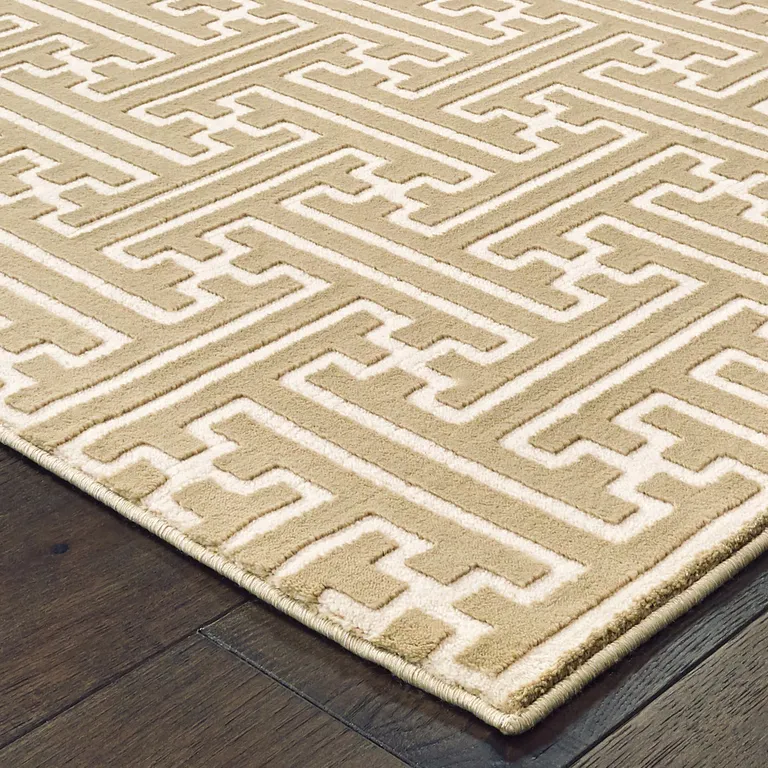 Gold And Ivory Geometric Power Loom Stain Resistant Area Rug Photo 3