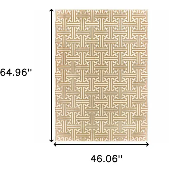 Gold And Ivory Geometric Power Loom Stain Resistant Area Rug Photo 7