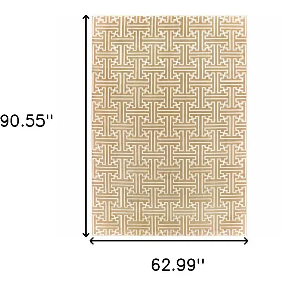 Gold And Ivory Geometric Power Loom Stain Resistant Area Rug Photo 7