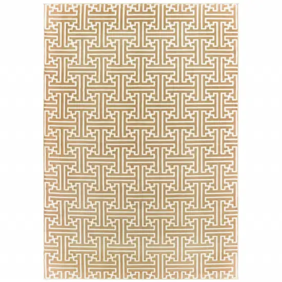 Gold And Ivory Geometric Power Loom Stain Resistant Area Rug Photo 1