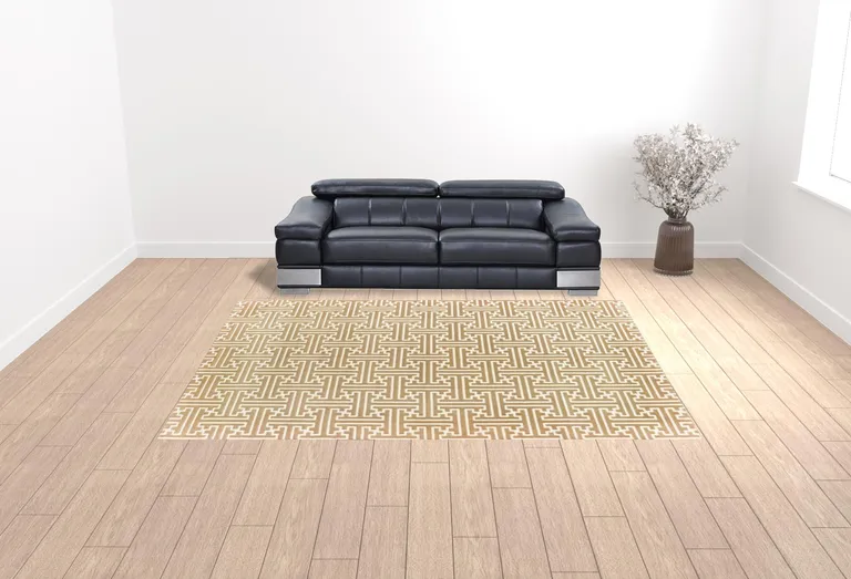 Gold And Ivory Geometric Power Loom Stain Resistant Area Rug Photo 2