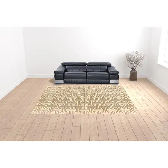 Gold And Ivory Geometric Power Loom Stain Resistant Area Rug Photo 2