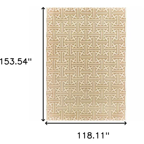 Gold And Ivory Geometric Power Loom Stain Resistant Area Rug Photo 7