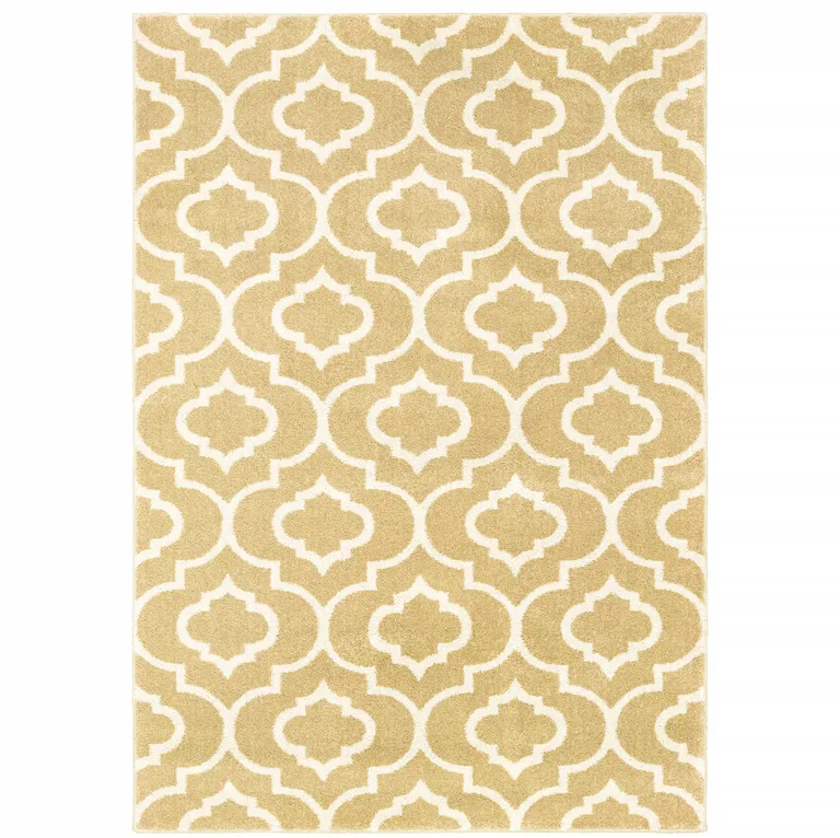 Gold And Ivory Geometric Power Loom Stain Resistant Area Rug Photo 1