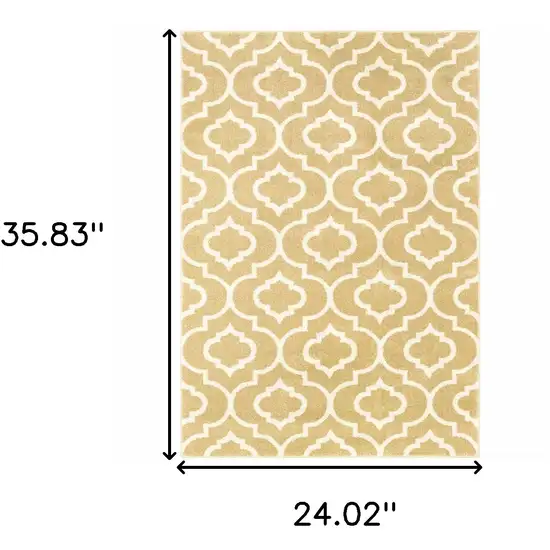 Gold And Ivory Geometric Power Loom Stain Resistant Area Rug Photo 7