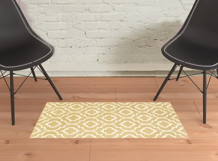 Gold And Ivory Geometric Power Loom Stain Resistant Area Rug Photo 2