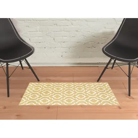 Gold And Ivory Geometric Power Loom Stain Resistant Area Rug Photo 2