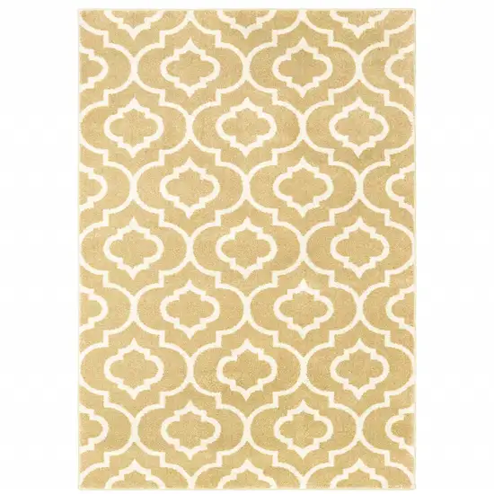 Gold And Ivory Geometric Power Loom Stain Resistant Area Rug Photo 1