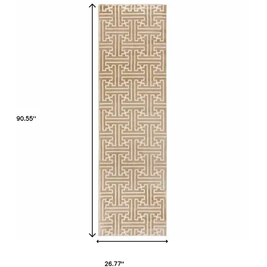 Gold And Ivory Geometric Power Loom Stain Resistant Runner Rug Photo 6