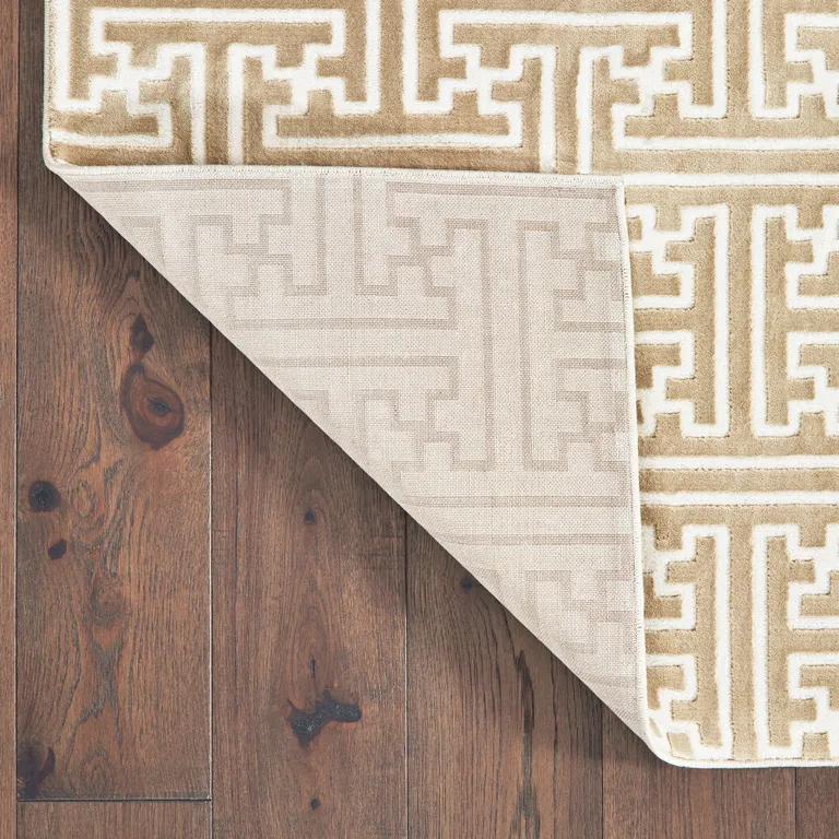 Gold And Ivory Geometric Power Loom Stain Resistant Runner Rug Photo 4