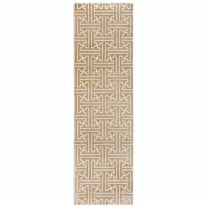 Photo of Gold And Ivory Geometric Power Loom Stain Resistant Runner Rug