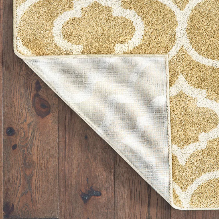 Gold And Ivory Geometric Power Loom Stain Resistant Runner Rug Photo 4