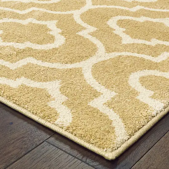 Gold And Ivory Geometric Power Loom Stain Resistant Runner Rug Photo 3