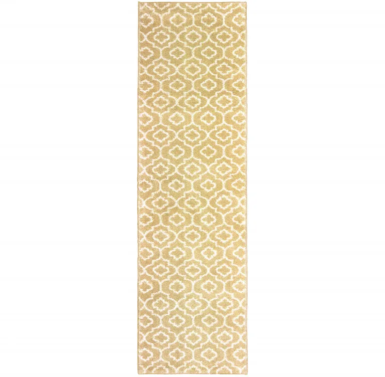 Gold And Ivory Geometric Power Loom Stain Resistant Runner Rug Photo 1