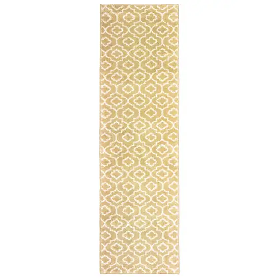 Gold And Ivory Geometric Power Loom Stain Resistant Runner Rug Photo 1