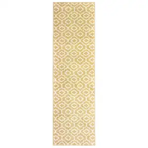 Photo of Gold And Ivory Geometric Power Loom Stain Resistant Runner Rug