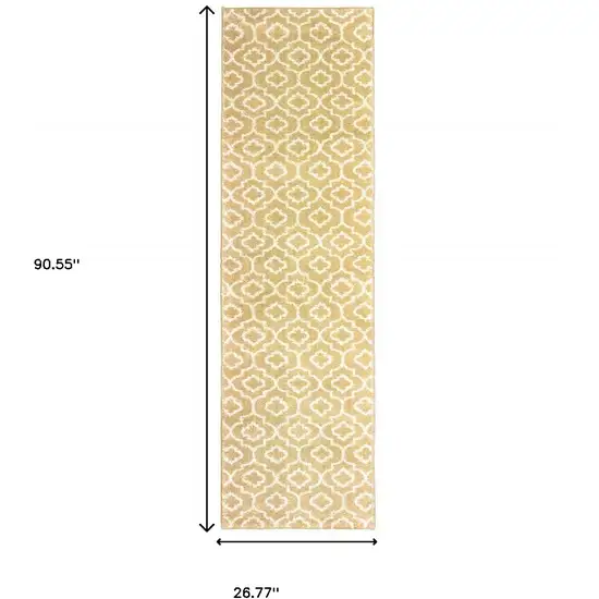 Gold And Ivory Geometric Power Loom Stain Resistant Runner Rug Photo 6